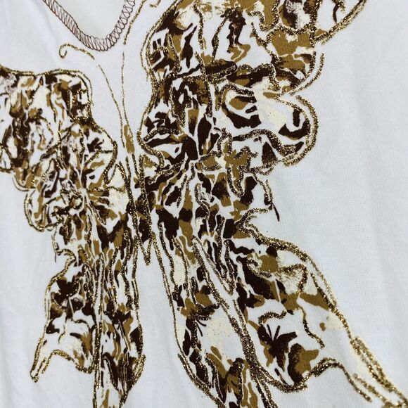 Fader Y2K Tank Top Womens Large Butterfly Glitter Sparkle Tee 2000s Vintage - Picture 5 of 9